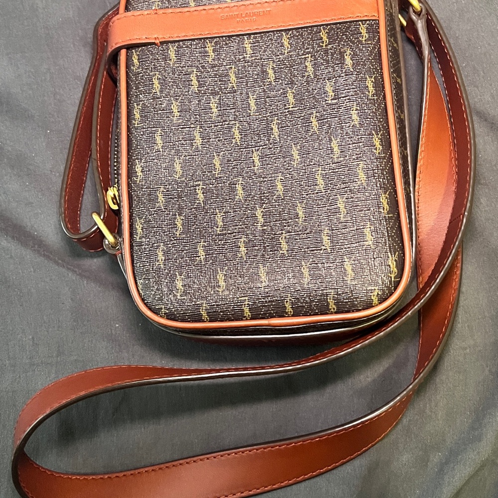 Saint Laurent Monogram Crossbody Bag - Brown and Gold